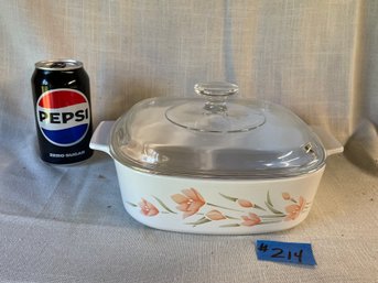 Corning Ware 'Peach Floral' Casserole Baking Dish With Lid (2 Liter) Vintage