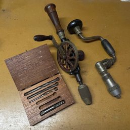Hand Drill & Bits Lot - Millers Falls & Stanley - Antique/Vintage Tools