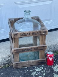 Great Bear Spring Co. Vintage Glass Water Bottle With Wood Holder