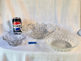 Lot Of 3 Vintage Glass Accent Bowls, Candy Dishes