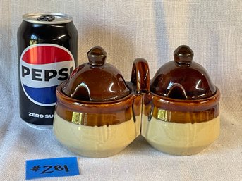 Brown & Beige Stoneware Double Condiment Server - Vintage