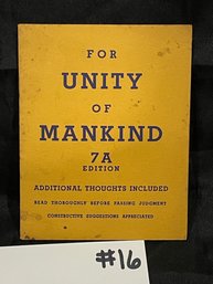 'For Unity Of Mankind' 1947 Vintage Religious Booklet