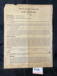 Operating And Service Instructions For Olympic Tru-Base Radio Model 7-724