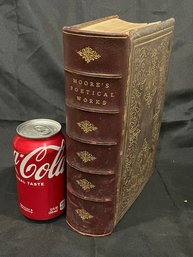 1856 'THE POETICAL WORKS OF THOMAS MOORE' Antique Leather Bound Book
