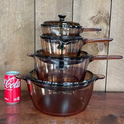 Vintage CORNING VISION Glass Cookware - 4 Pieces (And 4 Lids)