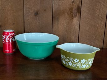 Vintage PYREX - Green 403 Primary Colors Bowl & Spring Blossom