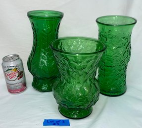 Emerald Green Textured Glass Vases - Vintage