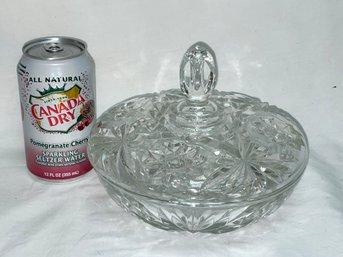 Large Pressed Glass Covered Candy Dish - Vintage