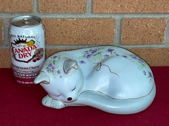 Sleeping Kitty Musical Porcelain Cat 1989 Enesco - Vintage