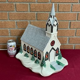 1975 Illuminated Ceramic Church - Vintage Musical Christmas Village Building