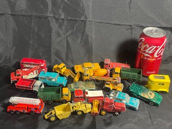 Vintage 'Matchbox' Diecast Cars & Trucks Lot - Tractors, Firetruck, Etc.