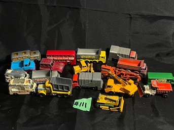 Lot Of Vintage 'Matchbox' Diecast Cars & Trucks - Construction Equipment, Buses, Etc.