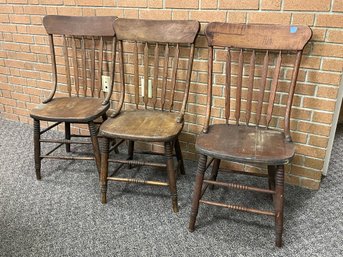 Set Of 3 Antique Oak Kitchen/Dining Chairs - Farmhouse Shabby Chic