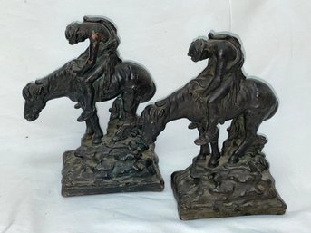 'End Of The Trail' Pair Of Galvano Bronze Cast Metal Bookends