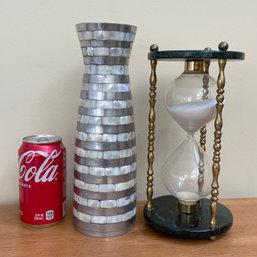 Metal Vase & Large Hourglass