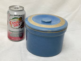 Painted Stoneware Crock VINTAGE Great Color Blue