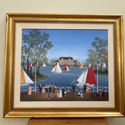 Fabienne DeLacroix Sailboats Original Painting On Canvas - Listed French Artist - Framed
