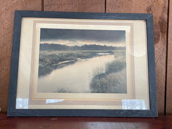 'River Through The Field' Antique Lithograph Print