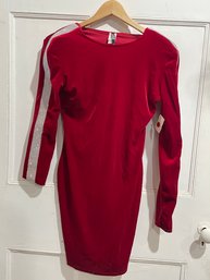 K TOO Red Velvet Long Top/Dress With Rhinestone Sleeves - Size Large Y2K