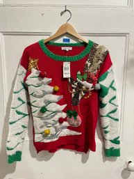 Wild Embellished Ugly Christmas Sweater By 'Hooked Up' Size Small, New With Tags
