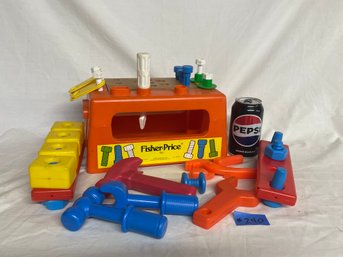 1980 Fisher Price Wood Top Workbench & Tools VINTAGE Toy