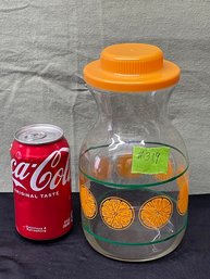 Vintage Orange Juice Carafe, Glass Jug With Lid