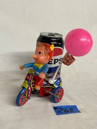 Vintage Tin Litho HAPPY DAYS Boy On Tricycle Wind-Up Toy