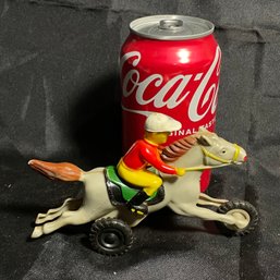 Vintage Horse Racing Friction Toy - Jockey Goes Up & Down