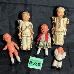 Lot Of 5 Small Vintage Plastic Dolls Including Native American/Indian