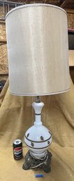 White Table Lamp With Painted Gold Embellishments - Metal Base