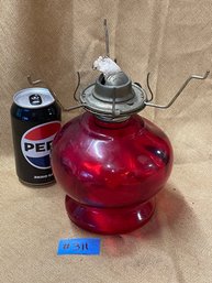 Red Glass Kerosene Oil Lamp VINTAGE Risdon Mfg. Danbury, CT