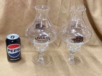 Myer's Rum Cream Vintage Glass Candle Holders - Bar Advertising