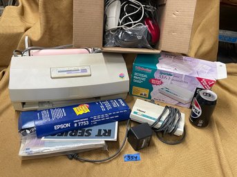 Vintage Office Electronics Lot - Faxmodem, Computer Mice, Epsom Printer