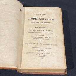 1815 Original 'The Errors Of Hopkinsianism Detected And Refuted' By Nathan Bangs