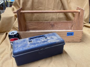 Wooden Tool Carrier & Plastic Tackle Box