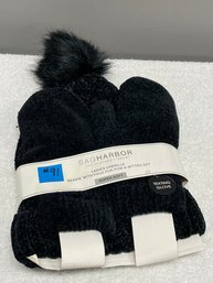 Sag Harbor Chenille Beanie And Mittens Set - NEW With Tags