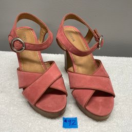 Pink Coral Suede Heels - Size 7 1/2 Women's Shoes By Fossil