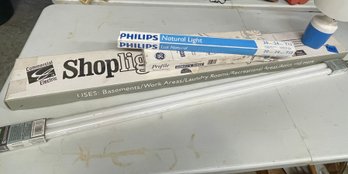 Shop Light Fixture & 48' Fluorescent Tubes (New), 24' Tube, GE Profile Fixture