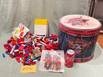 Large Lot Of 1970s Legos In Patriotic Tin