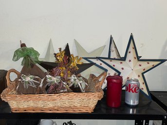 Basket Of Country Decor With Metal Wall Stars