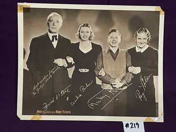 Lewis Stone, Cecilia Parker, Mickey Rooney, Fay Holden MGM Promo Photo 8' X 10'
