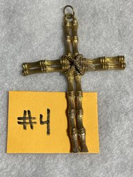 Goldtone Cross Pendant - Bamboo Wrapped Style