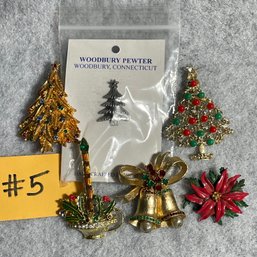 Vintage Christmas Pins Lot - Woodbury Pewter