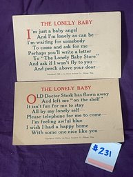 (Lot Of 2) 'The Lonely Baby' Poem Postcards (1908)