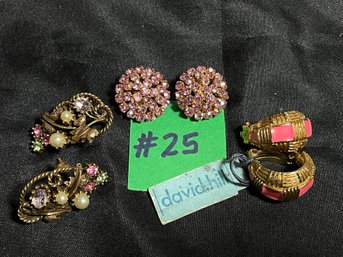 Vintage Clip Earrings Lot - Austria Crystal, Coro, David Hill - Costume Jewelry