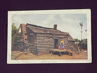 1907 'Negro Log Cabin' Antique Postcard - Black Americana