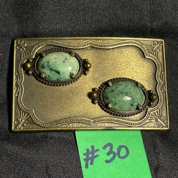 Vintage Brass Belt Buckle - Stone Cabochon Insets