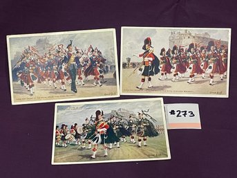 Set Of 3 'Regimental Pipe Bands' Series - Scottish Postcards VINTAGE