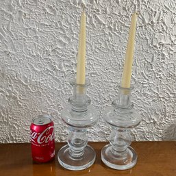 Pair Of Unique Blown Glass Candle Holders - Nice Pontil