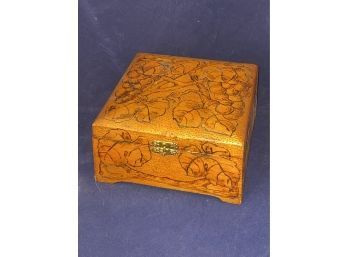 Antique Pyrography Tramp Art Wooden Box - Beautiful Art Nouveau